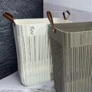 Canastas Grandes Ropa O Multiusos Plasticas Con Manija Cuero Decorativa 40X36X26Cm