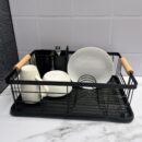 Escurridor Metálico negro Con Agarres En Madera