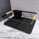 Escurridor Metálico negro Con Agarres En Madera