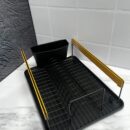 Escurridor Metálico Negro Con Costados En Madera y porta cubiertos