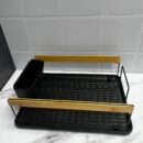 Escurridor Metálico Negro Con Costados En Madera y porta cubiertos