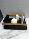 Escurridor Metálico Negro Con Costados En Madera y porta cubiertos