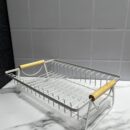 Escurridor Metálico blanco Agarre Madera Fino