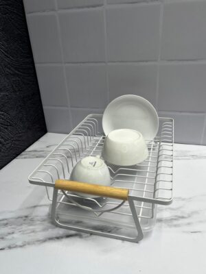 Escurridor Metálico blanco Agarre Madera Fino