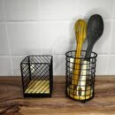 Porta Cubiertos Metalico Inoxidable Y Madera 11X11X169Cm