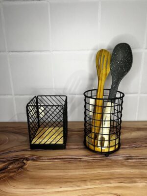 Porta Cubiertos Metalico Inoxidable Y Madera 11X11X169Cm