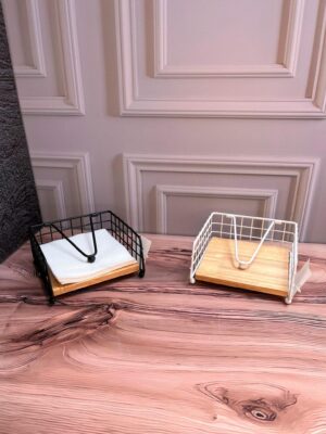 Servilletero Metalico Y Madera Fino 15X15X7Cm