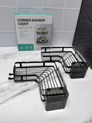 Organizador De baño esquinero x 2 unds, con Adhesivos y Accesorio Extra