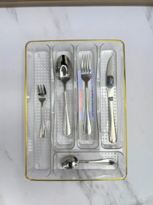 Organizador De Cubiertos Transparente Dorado Grande 33X24X45Cm