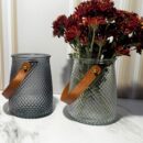 Florero Vidrio Manija Cuero Fino 10X15Cm