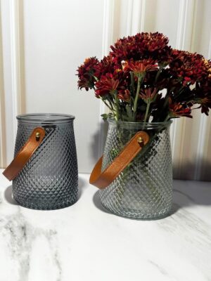 Florero Vidrio Manija Cuero Fino 10X15Cm