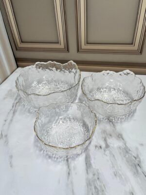Ensaladera de cristal  Set x3 Tamaños Borde Dorado