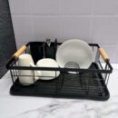 Escurridor Metálico negro Con Agarres En Madera