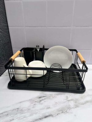 Escurridor Metálico negro Con Agarres En Madera