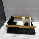 Escurridor Metálico Negro Con Costados En Madera y porta cubiertos