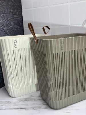 Canastas Grandes Ropa O Multiusos Plasticas Con Manija Cuero Decorativa 40X36X26Cm