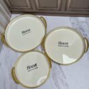 Set X3 Bandejas De Color Blanco Con Dorado O Blanco Con Plataedo