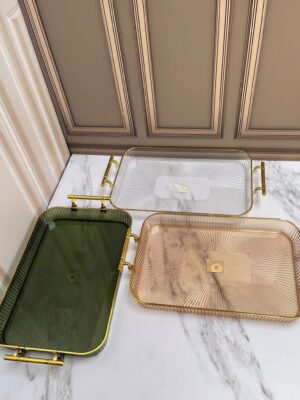 Bandeja acrílica Rectangular con manijas doradas