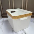 Canasta organizador plástico de 3 tamaños borde color madera