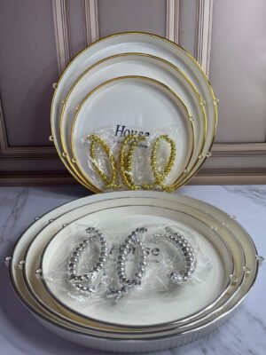 Set X3 Bandejas De Color Blanco Con Dorado O Blanco Con Plataedo