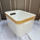 Canasta organizador plástico de 3 tamaños borde color madera