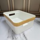 Canasta organizador plástico de 3 tamaños borde color madera